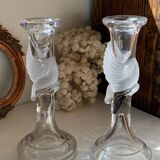 Pair of candlesticks, dove decor, in glass