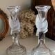 Pair of candlesticks, dove decor, in glass