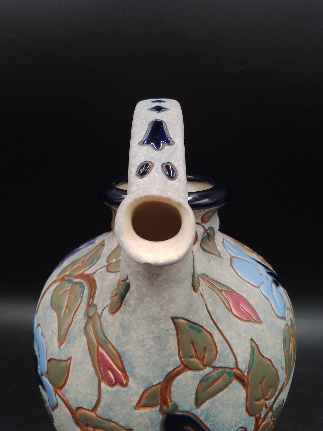 Art Deco Enameled Flower Ewer Vase Signed Amphora Czech Republic