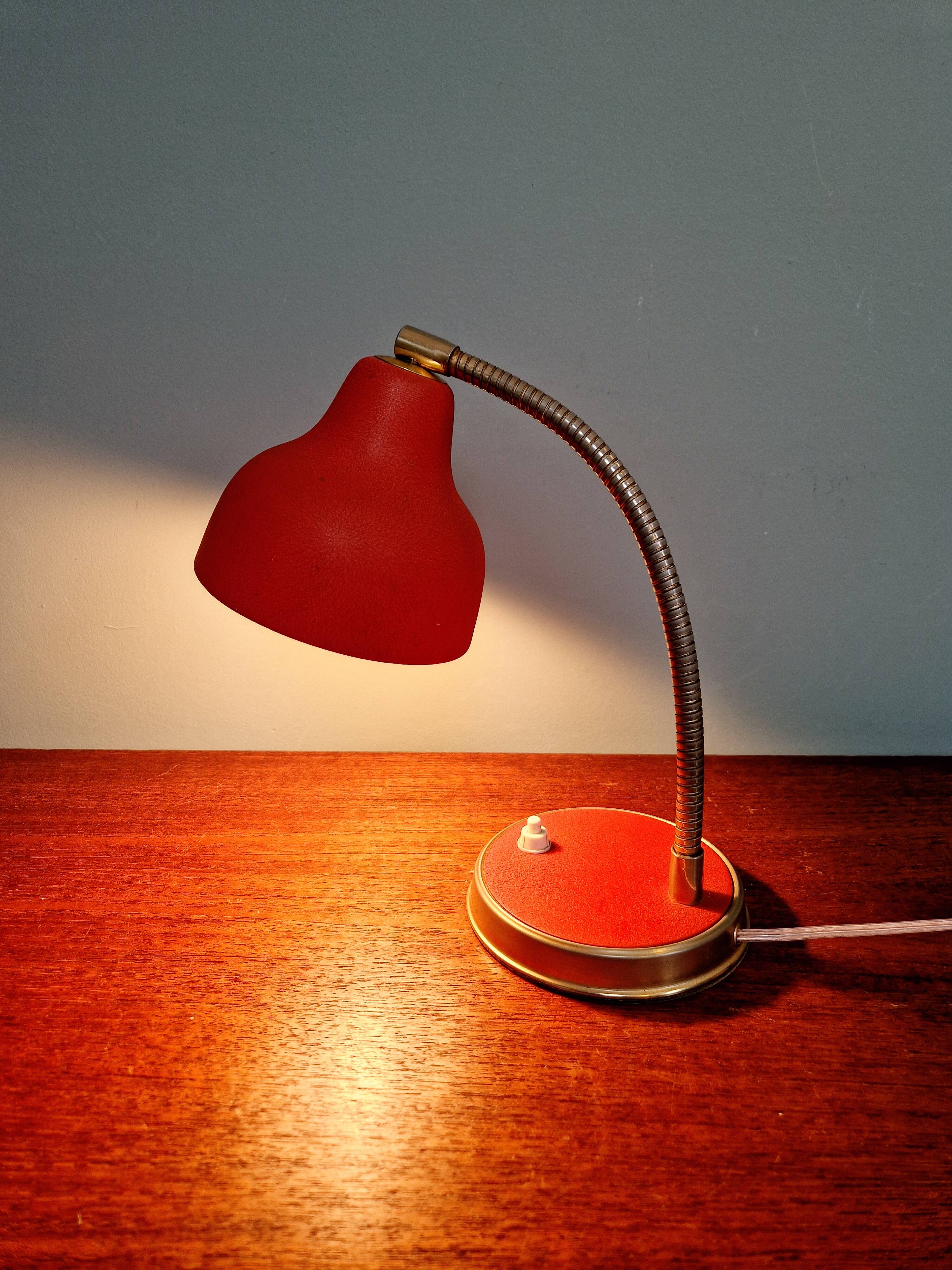 Vintage articulated desk lamp in red lacquered metal, 1950s