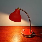Vintage articulated desk lamp in red lacquered metal, 1950s