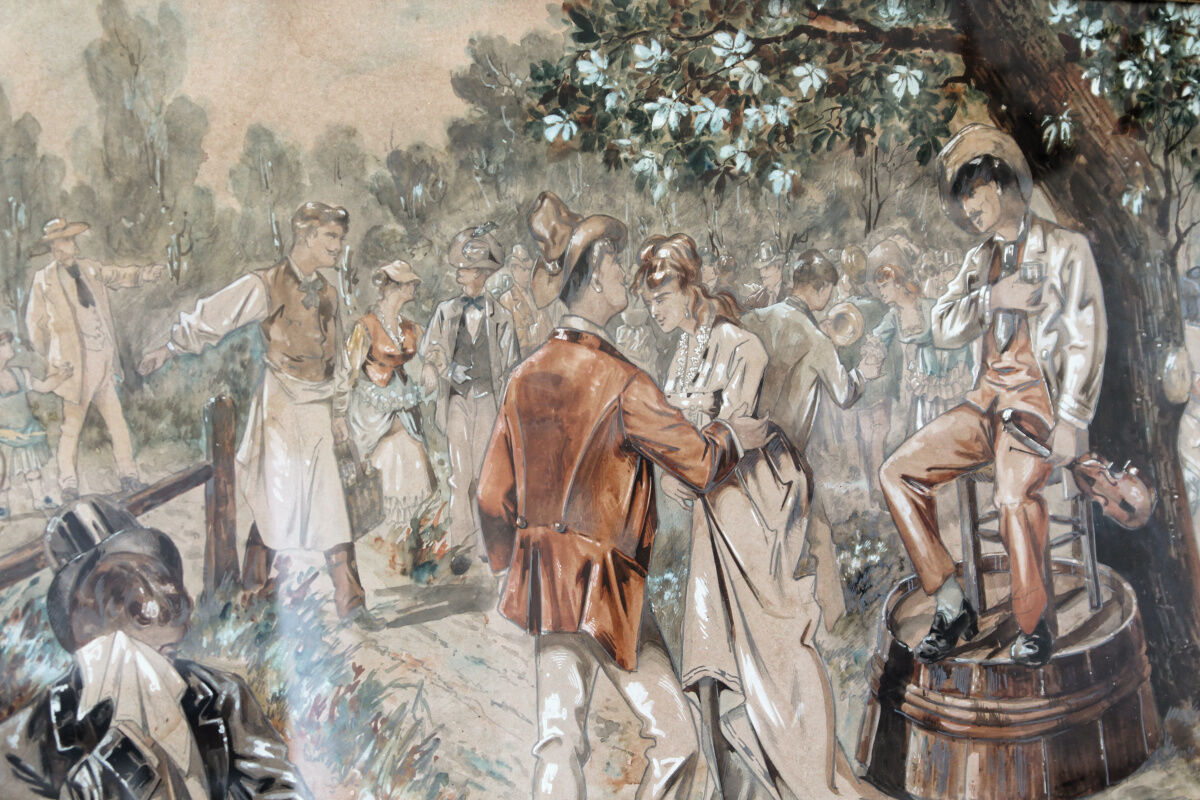 Enhanced watercolor, nineteenth century ball scene