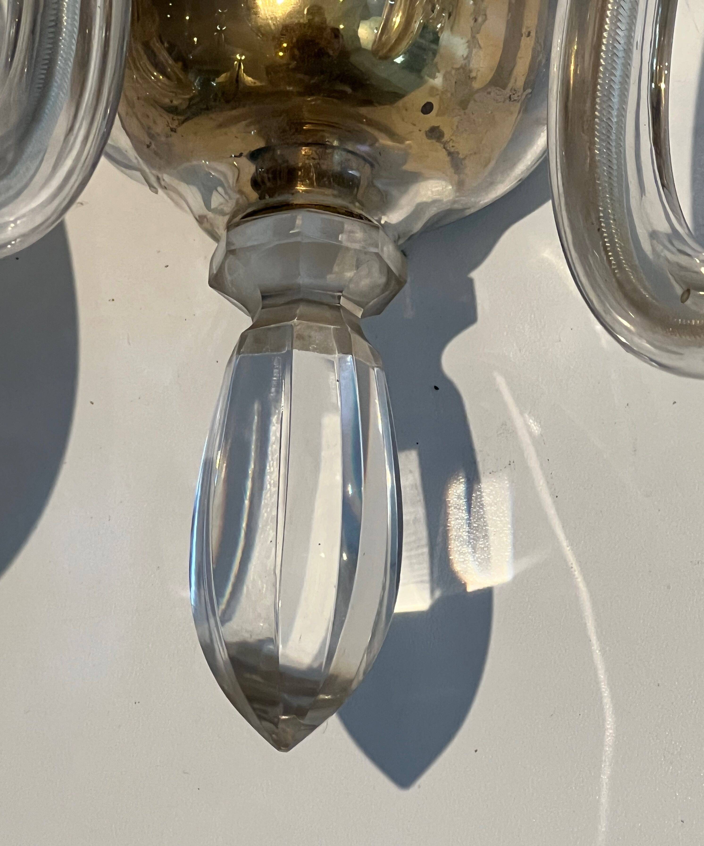 Pair of Murano crystal wall lights with 3 arms.