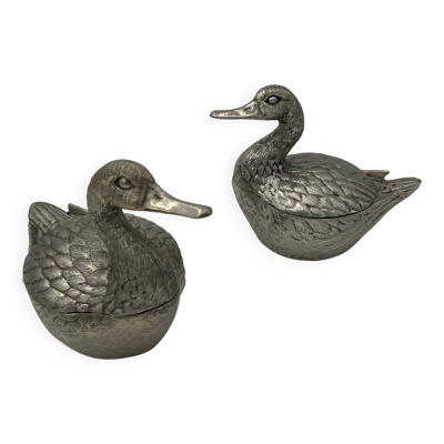 Suite de deux seaux à glace représentant un canard en métal argenté de Mauro Manetti