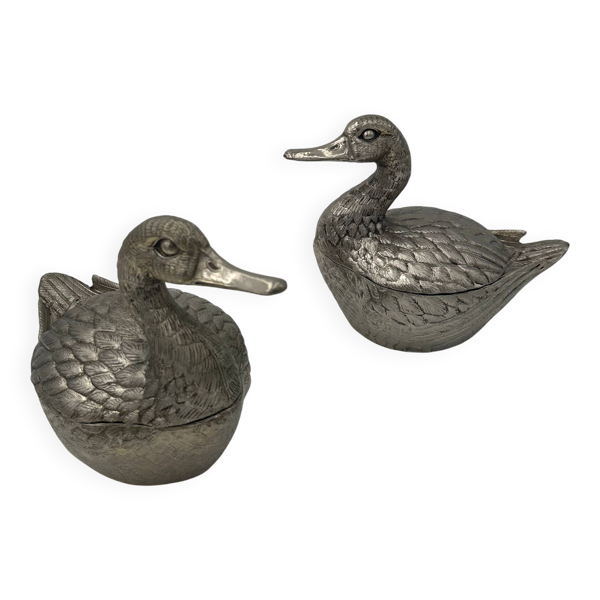 Suite de deux seaux à glace représentant un canard en métal argenté de Mauro Manetti