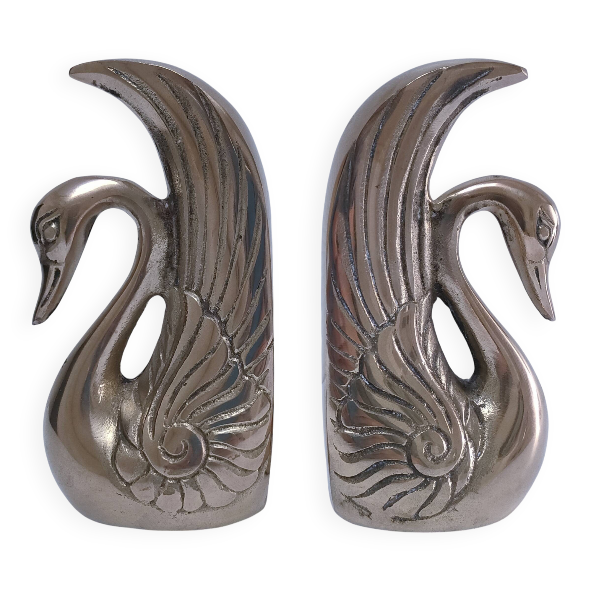 Pair of vintage stylized brass bird bookends