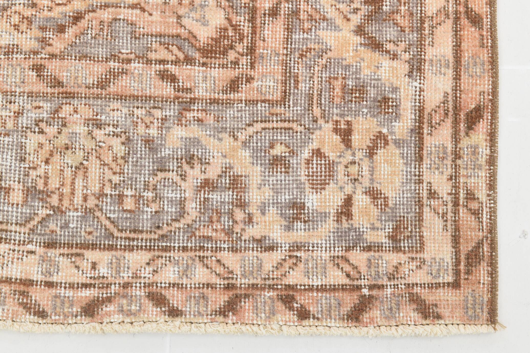 Vintage Persian Style Rug, Soft Beige Blue Medallion Handwoven Carpet