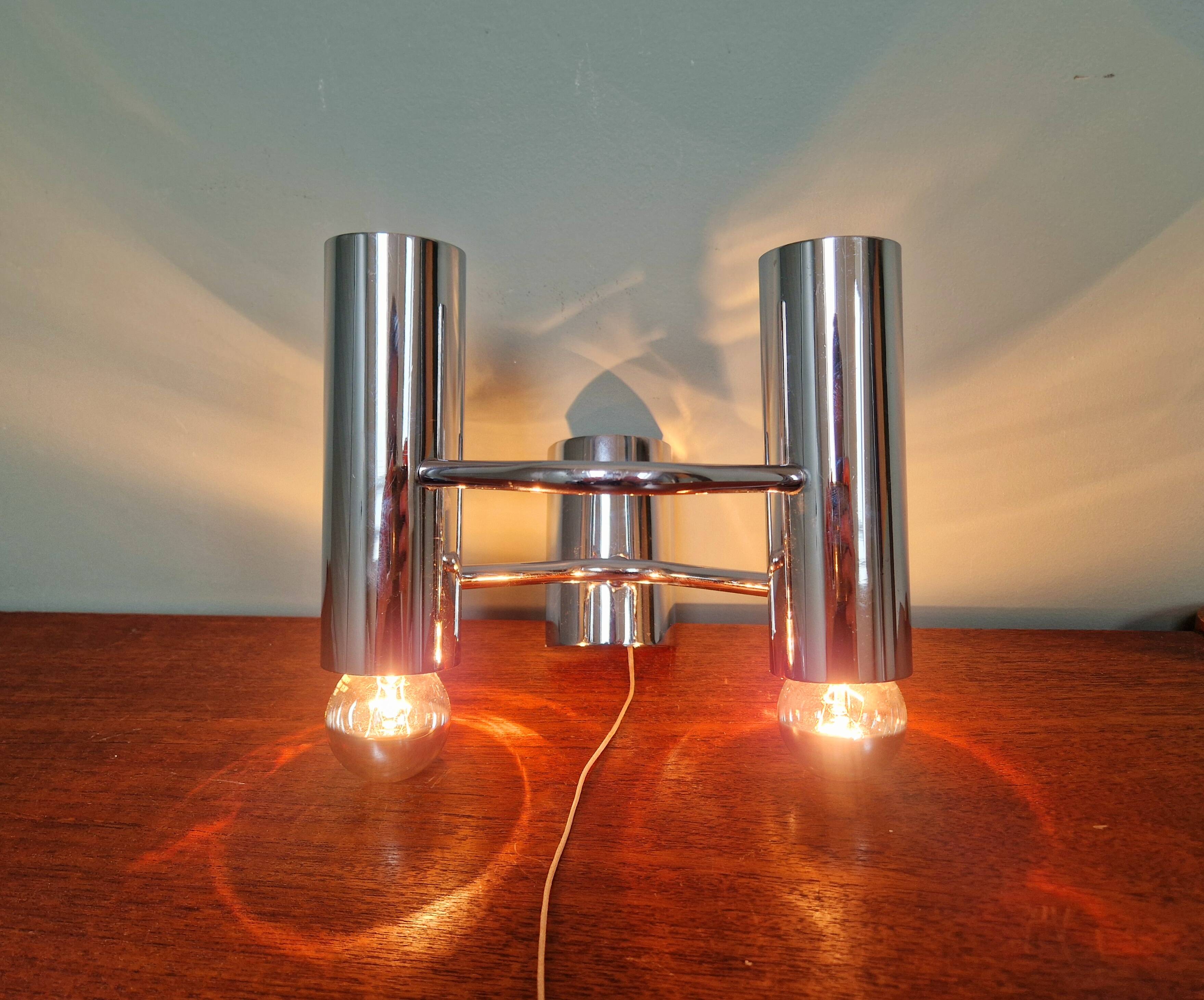 Double wall light in chromed metal, G. SCOLARI, 70s