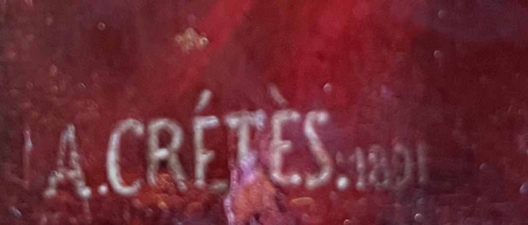 Tableau HSP 1891 signed A. Crétès "Still Life with Pear" miniature + frame