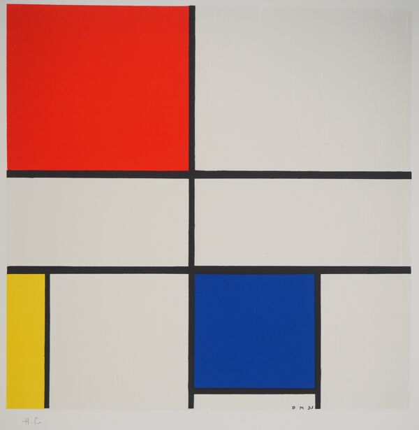 Piet mondrian : composition c n°iii en rouge, bleu et jaune, lithographie signée