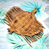 Vintage basket in woven rattan - fruit bowl empty-pocket 1960-1970 Hippie
