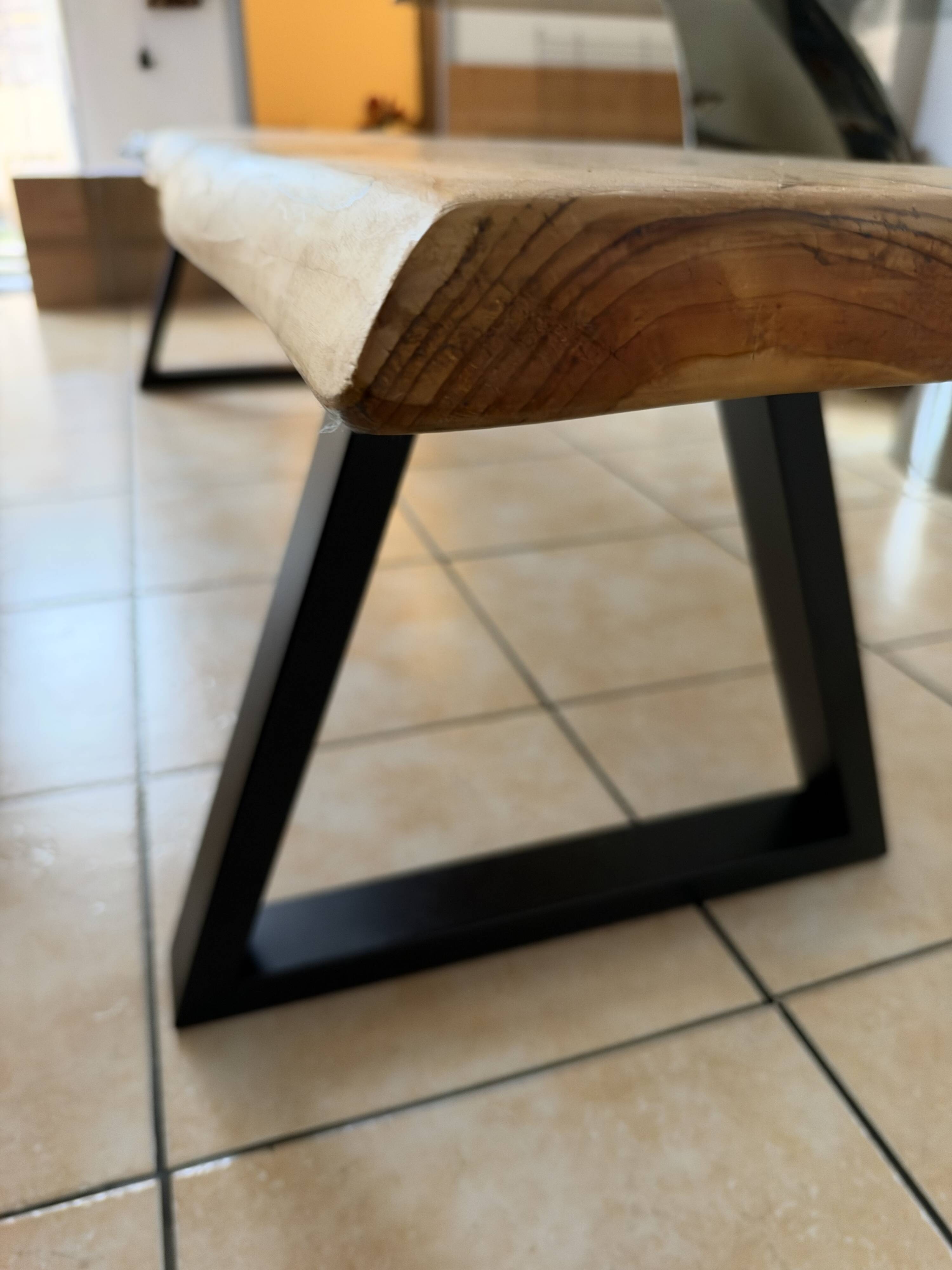 Cedar wood and black steel bench