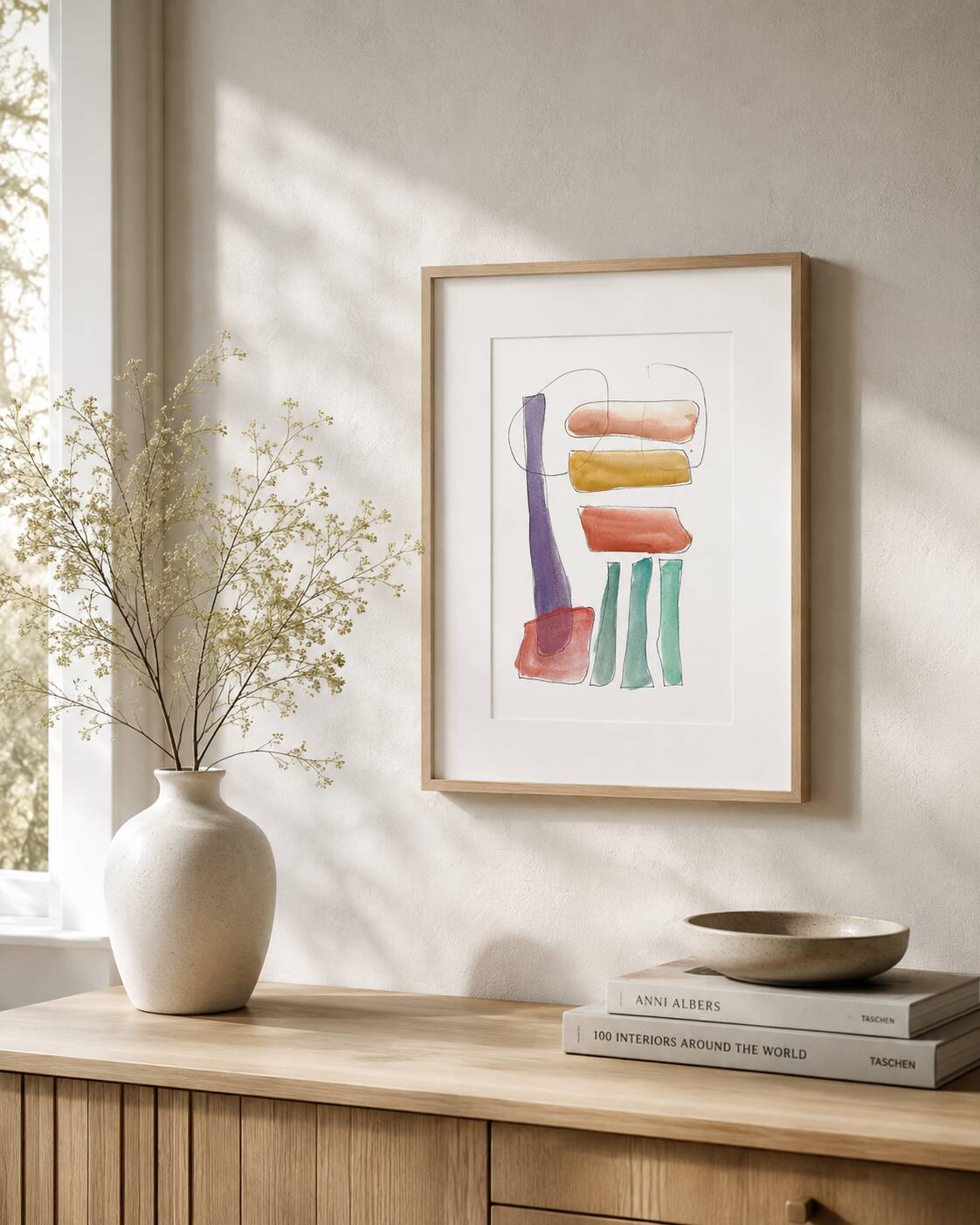 Original abstract painting – colourful graphic composition – 24 x 34 cm