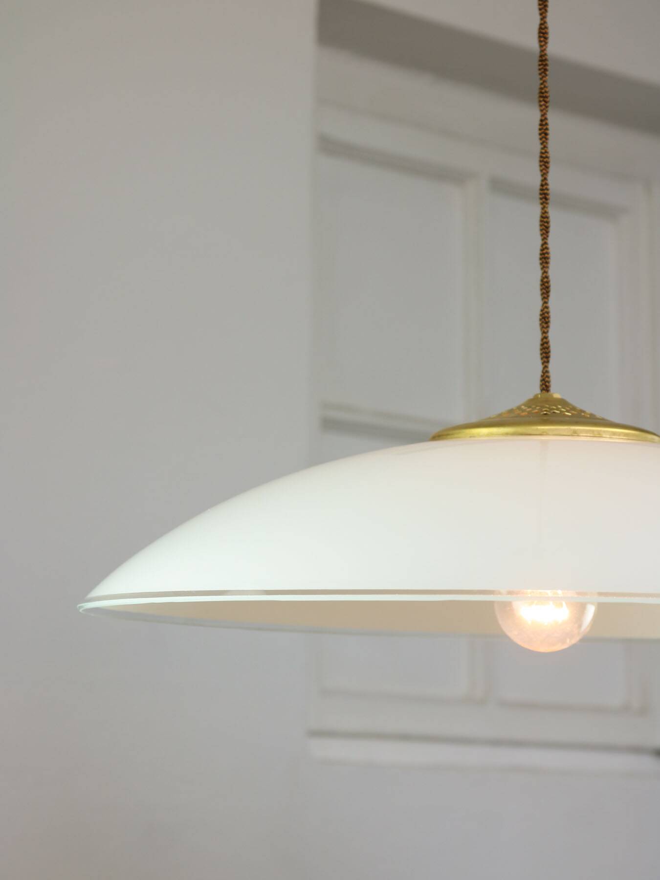 Mid-Century Italian Saucer Glass and Brass Pendant Lamp