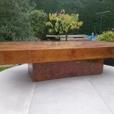 Table basse en loupe d'orme années 70