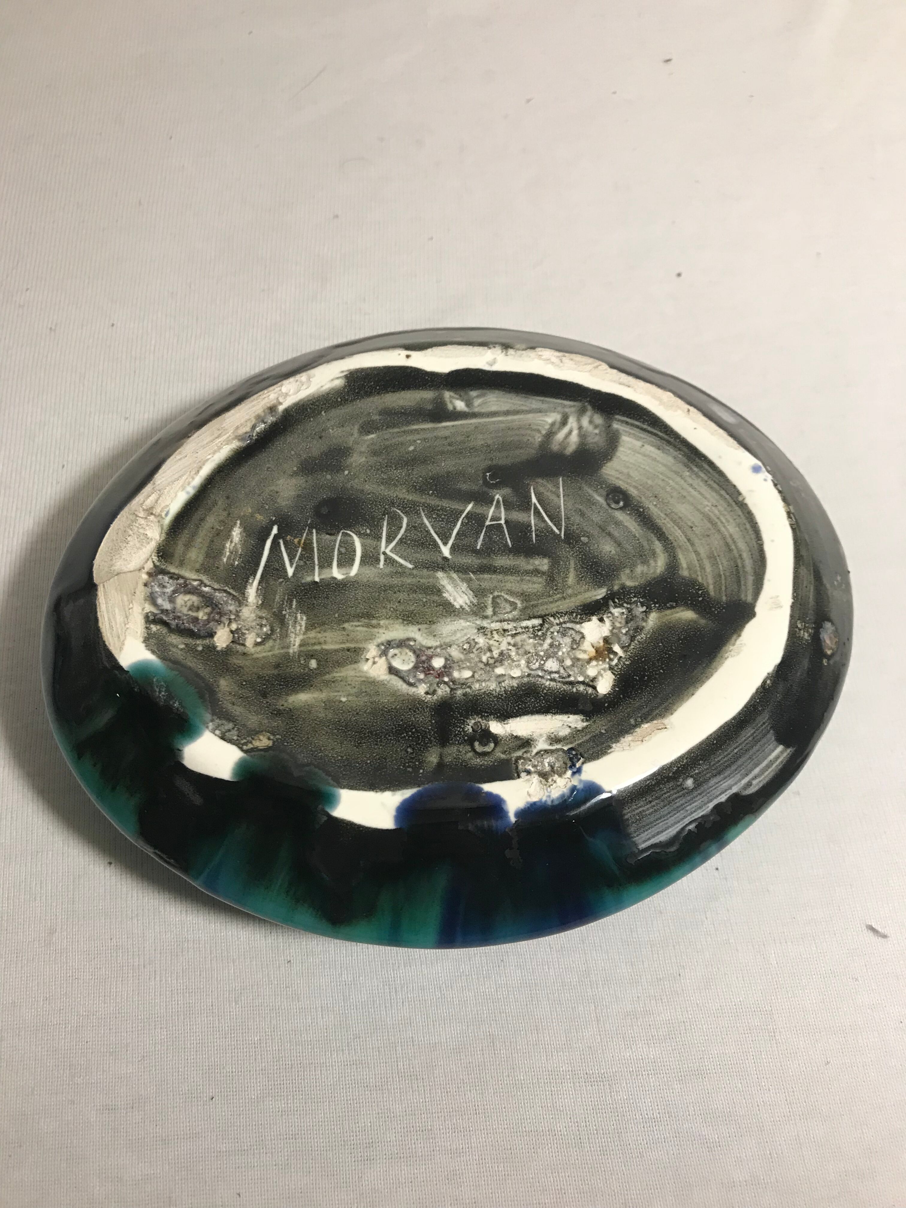 Old ceramics ceramic ashtray morvan blue green vintage enamel