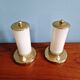 Pair of Mid-Century bedside lamps in brass and cream opaline, 1950.