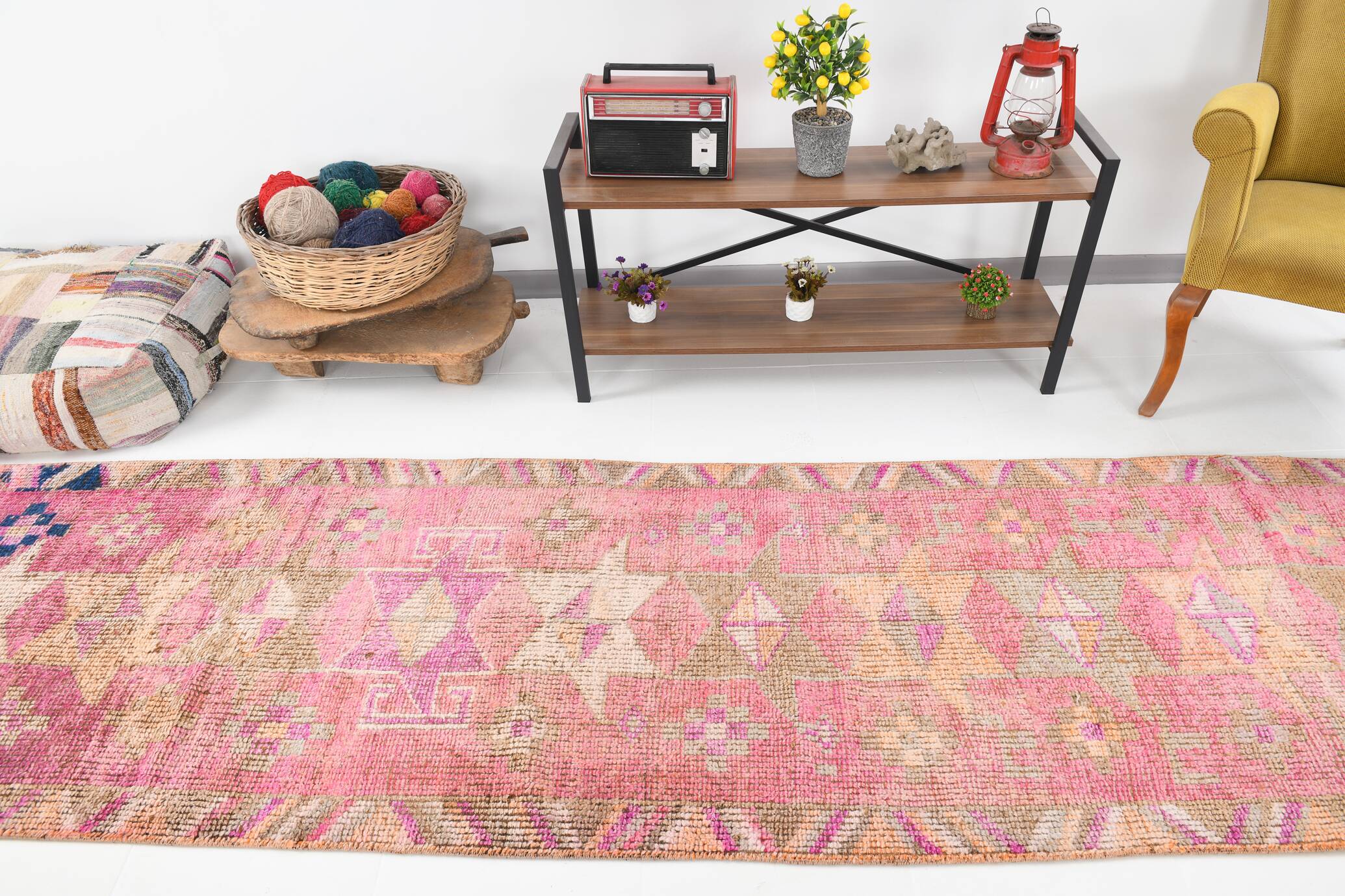 Pink Orange Vintage Runner Rug 95x363Cm SK 18096