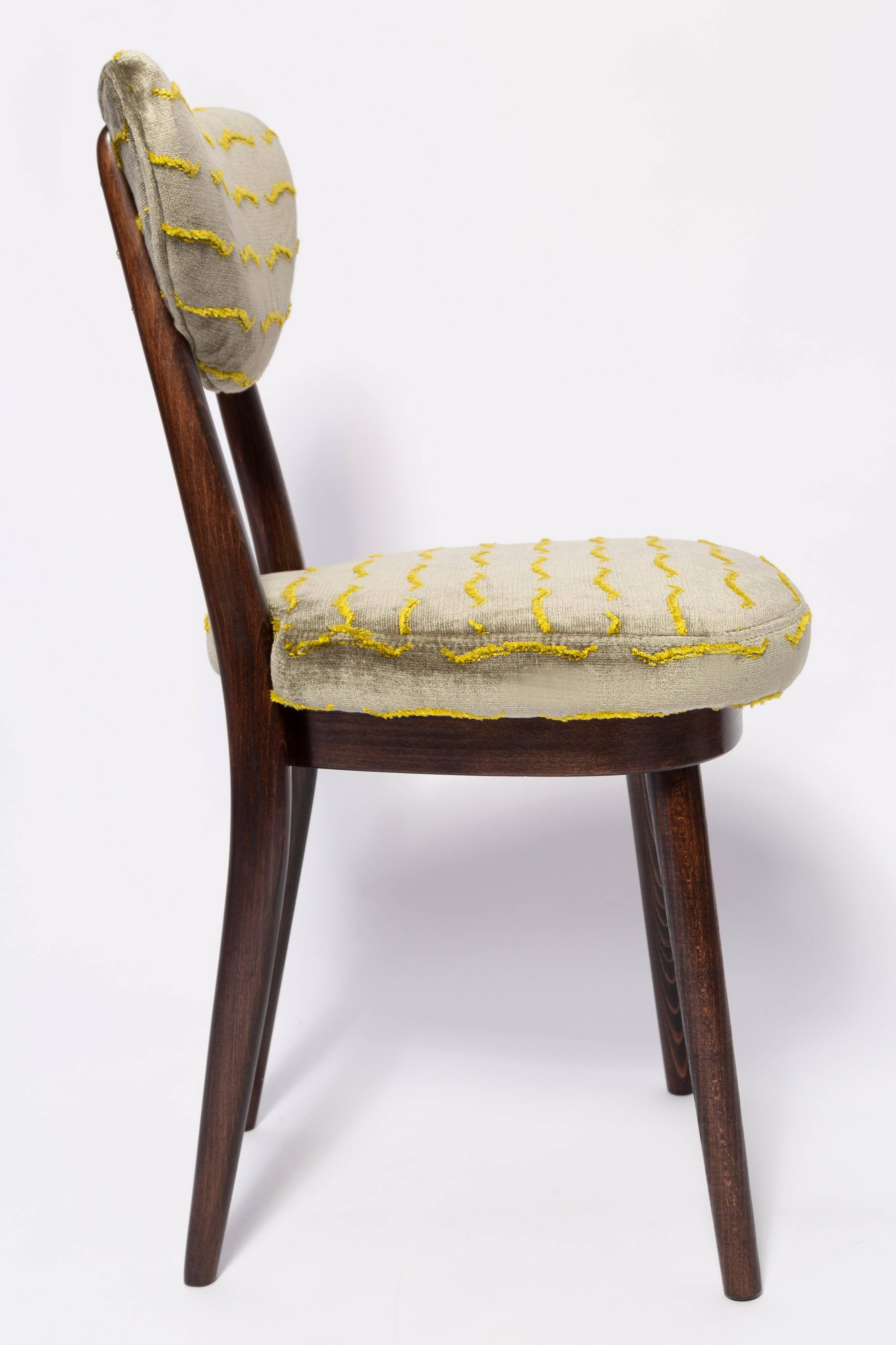 Heart-shaped mid-century chair in green velvet New Waves, Europe, 1960s