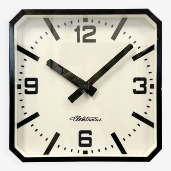 Huge Black Square Industrial Wall Clock from Elektročas, 1990s