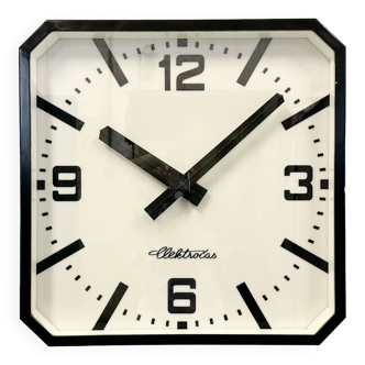 Huge Black Square Industrial Wall Clock from Elektročas, 1990s