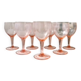 7 verres à eau vintage en verre rose à facettes années 1950