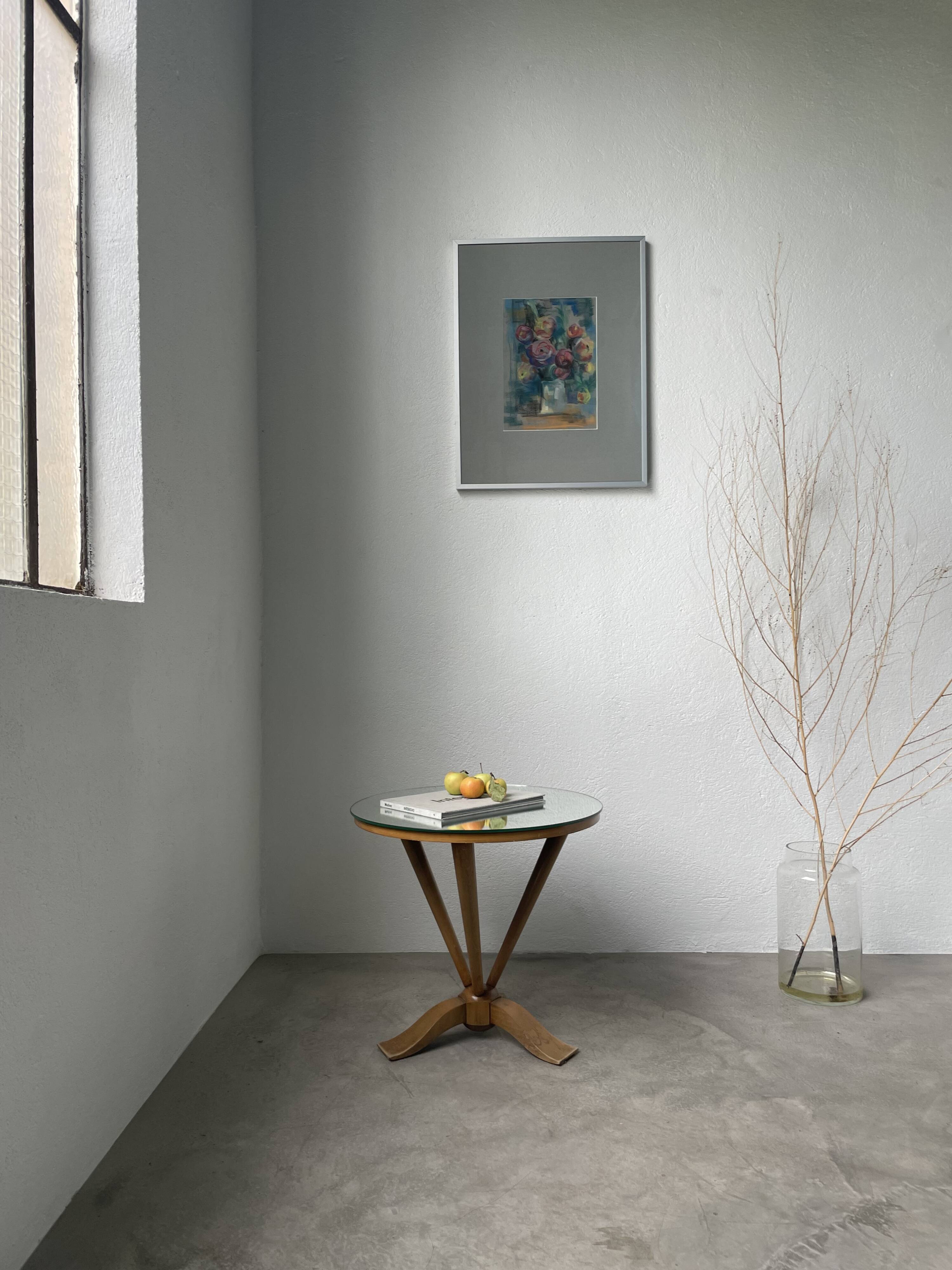 Art deco mirror pedestal table in walnut 1930