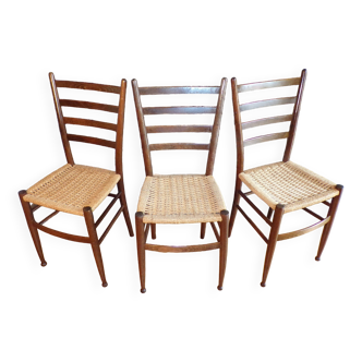 3 chaises Otto Gerdau en bois et corde
