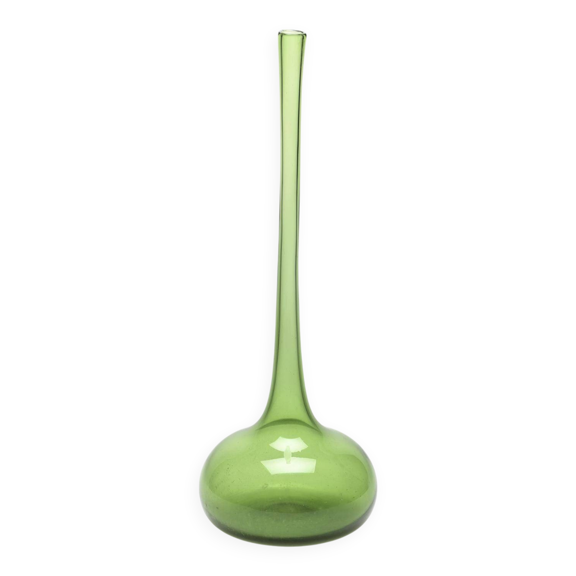Green glass narrow-necked vase by Claude Morin, circa 1970