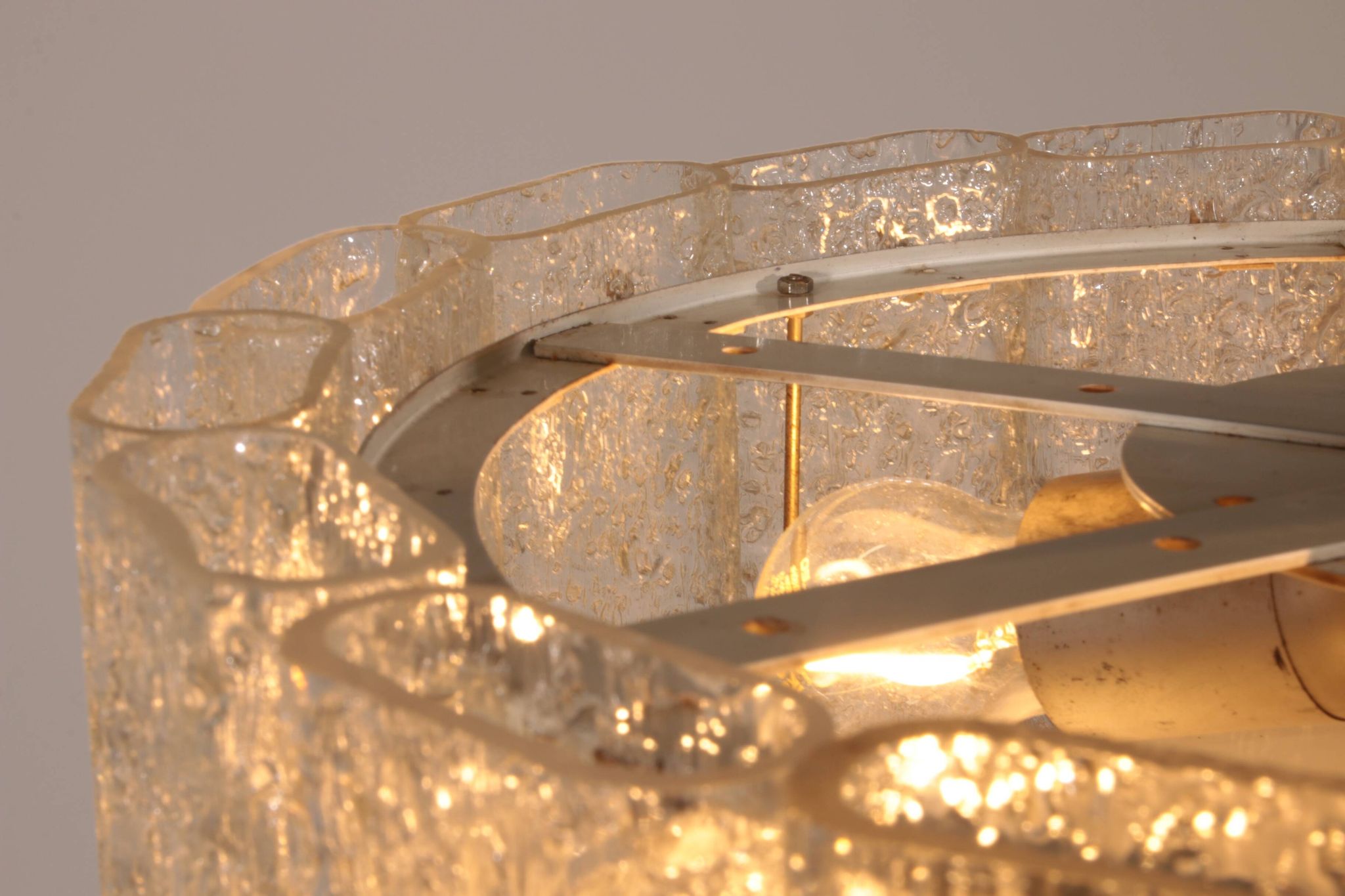 "Doria Leuchten Ice Glass Hanging Lamp with Relief Glass Cylinders, 1960s"