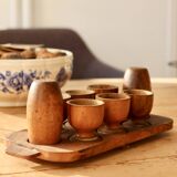 6 vintage wooden egg cups and salt and pepper shakers - Mid-century