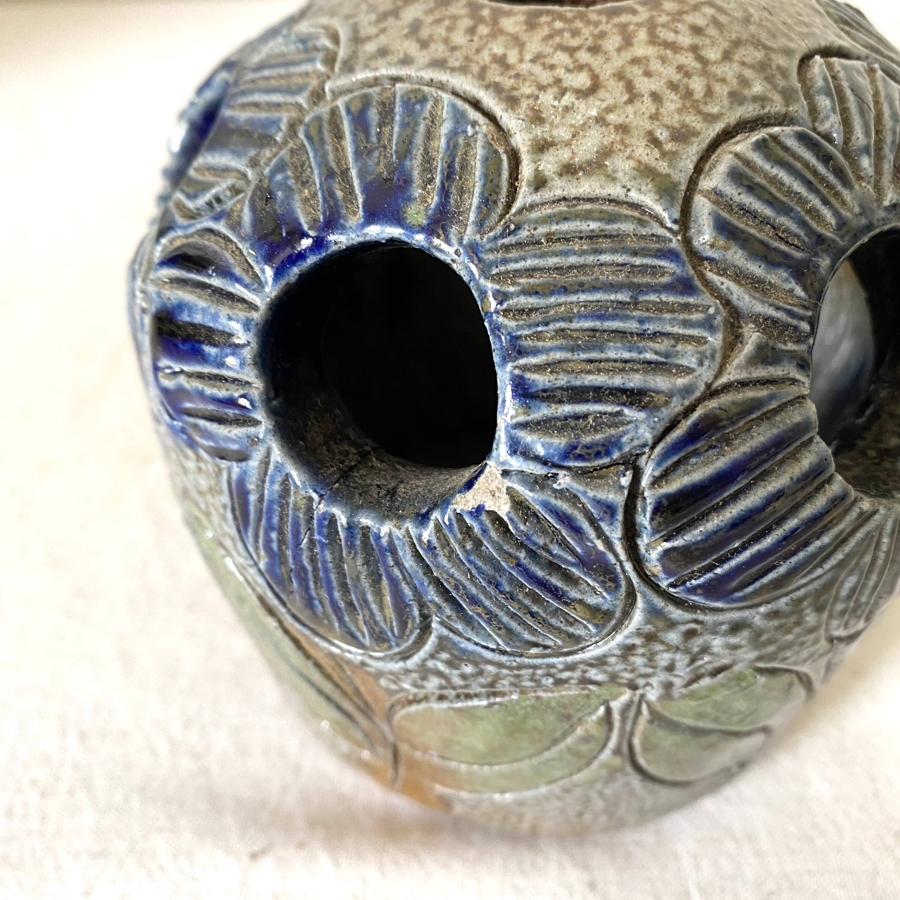 Flowerpot and flower pick, salt pottery, 1970s