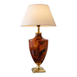 Vintage table lamp in amber glass and brass – 1970s
