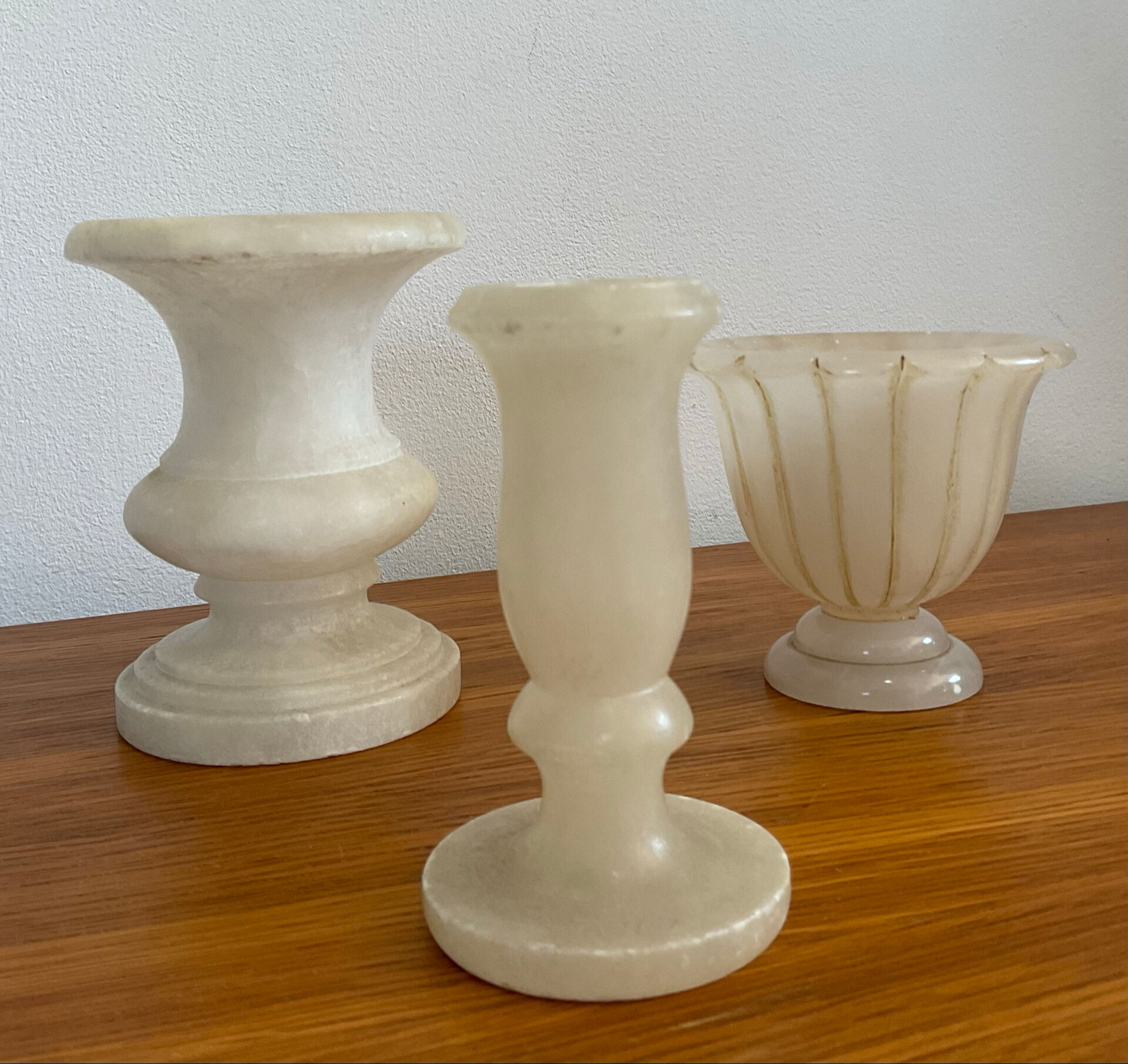 Trio de 3 bougeoirs vintage en albâtre