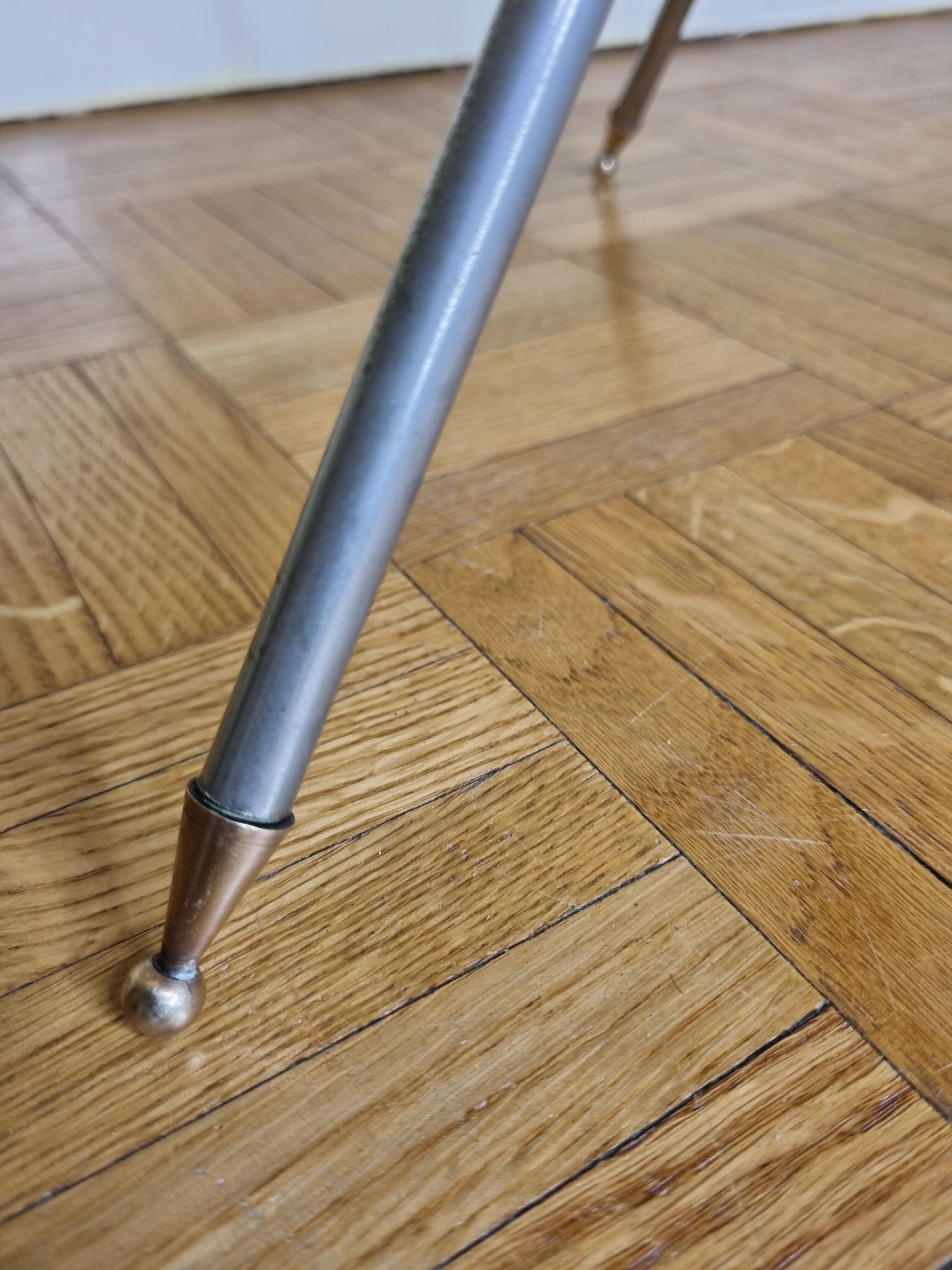 Vintage metal and glass tripod pedestal, brass base, 50s-60s