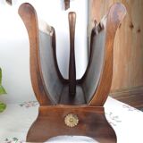 Vintage magazine rack wood and natural leather 37x39.5x26 cm 1.76 kg