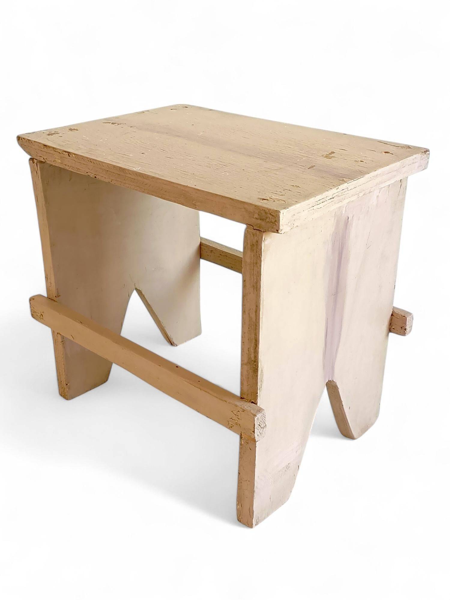 Rustic Spanish Milking Stool, Handcrafted Wood, Original Patina, 1940s