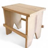 Rustic Spanish Milking Stool, Handcrafted Wood, Original Patina, 1940s