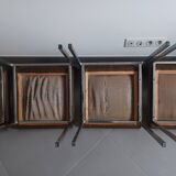 Five chairs in chromed metal and mottled fabric