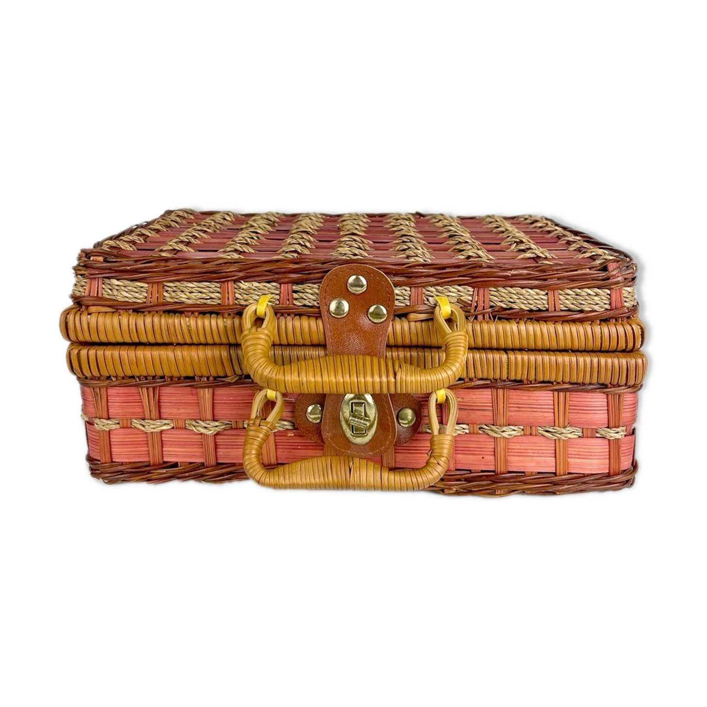 Vintage pink case in braided wicker and rope