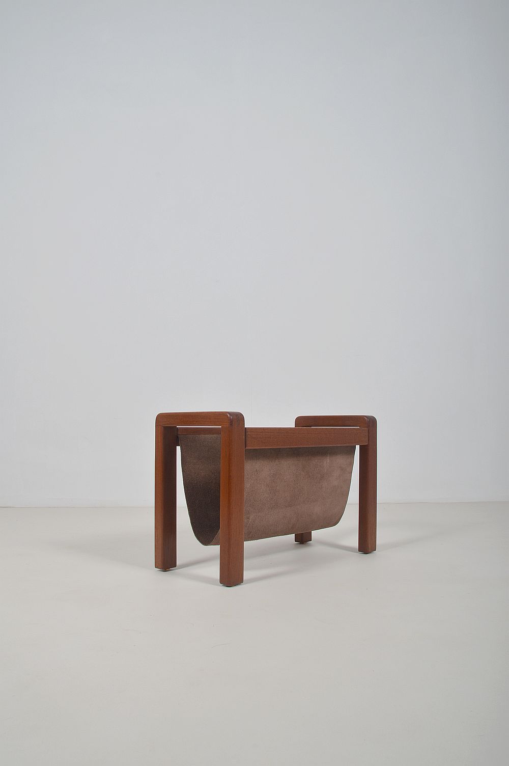 Danish vintage magazine holder in teak with leather, 1970s