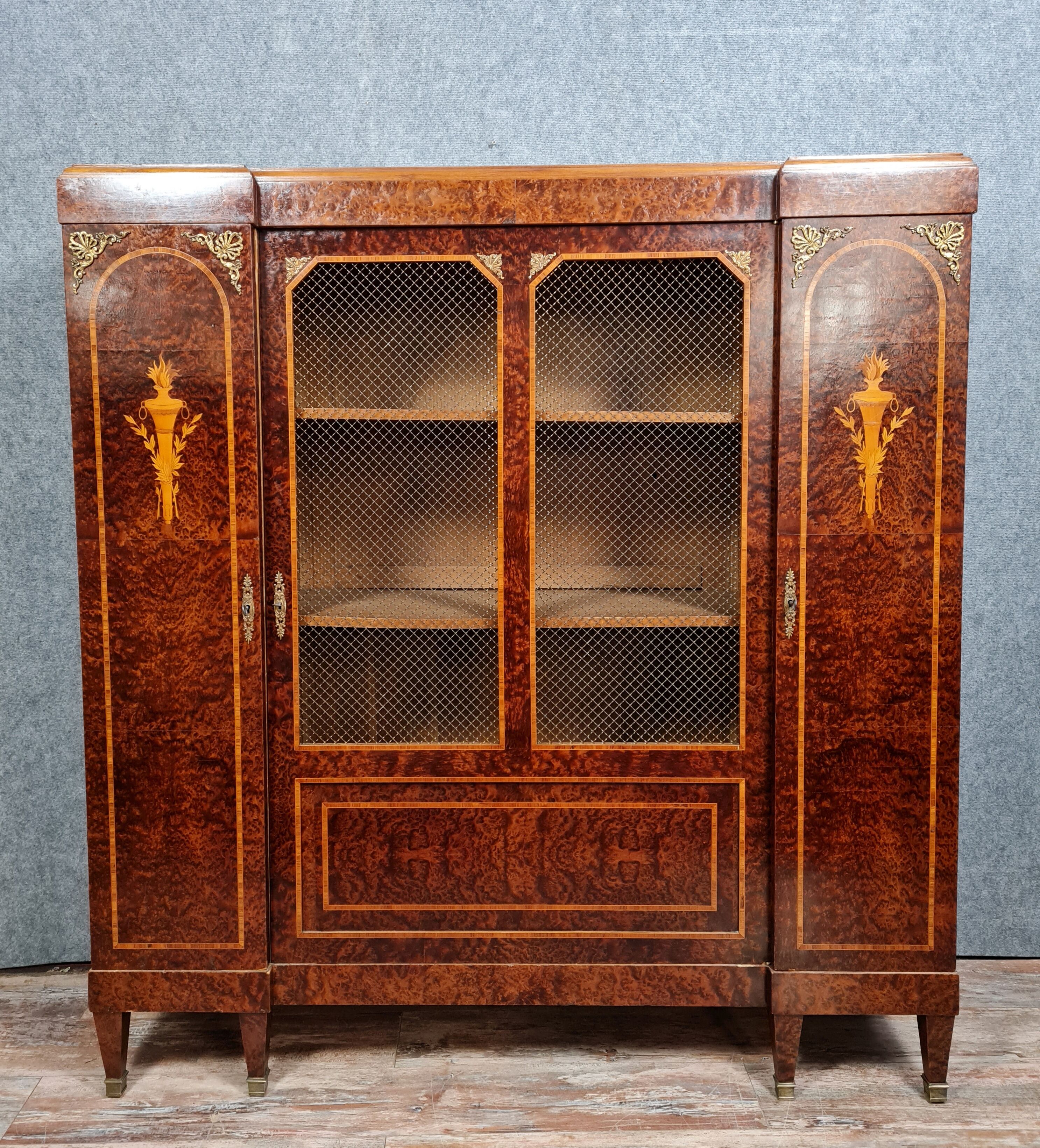 Louis XVI library in noble wood marquetry around 1850