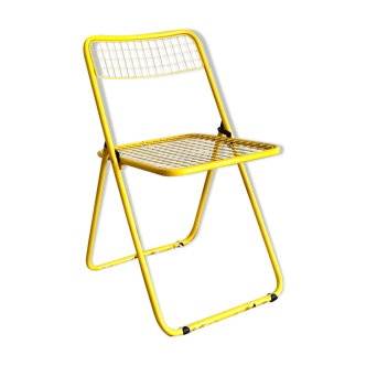 Chaise pliante vintage métal jaune, chaise vintage, intérieur du milieu du siècle