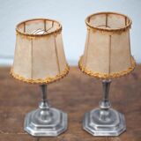 Vintage lamp pair, bedside lamp, tin lamp stand with lampshade, interior décor