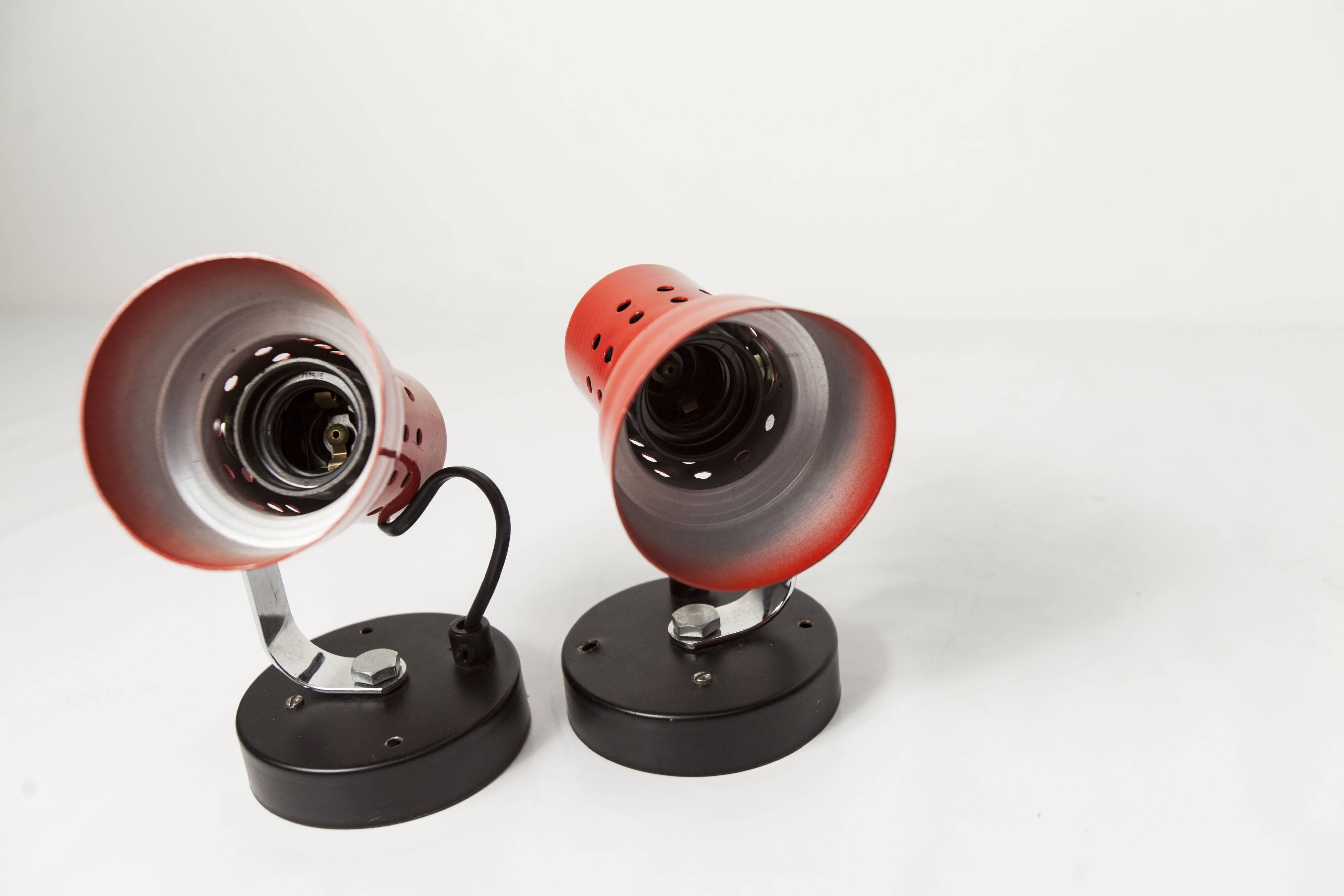 Pair of 1970s red and black wall lights