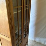 Antique display case in blond wood – small-paned windows with key