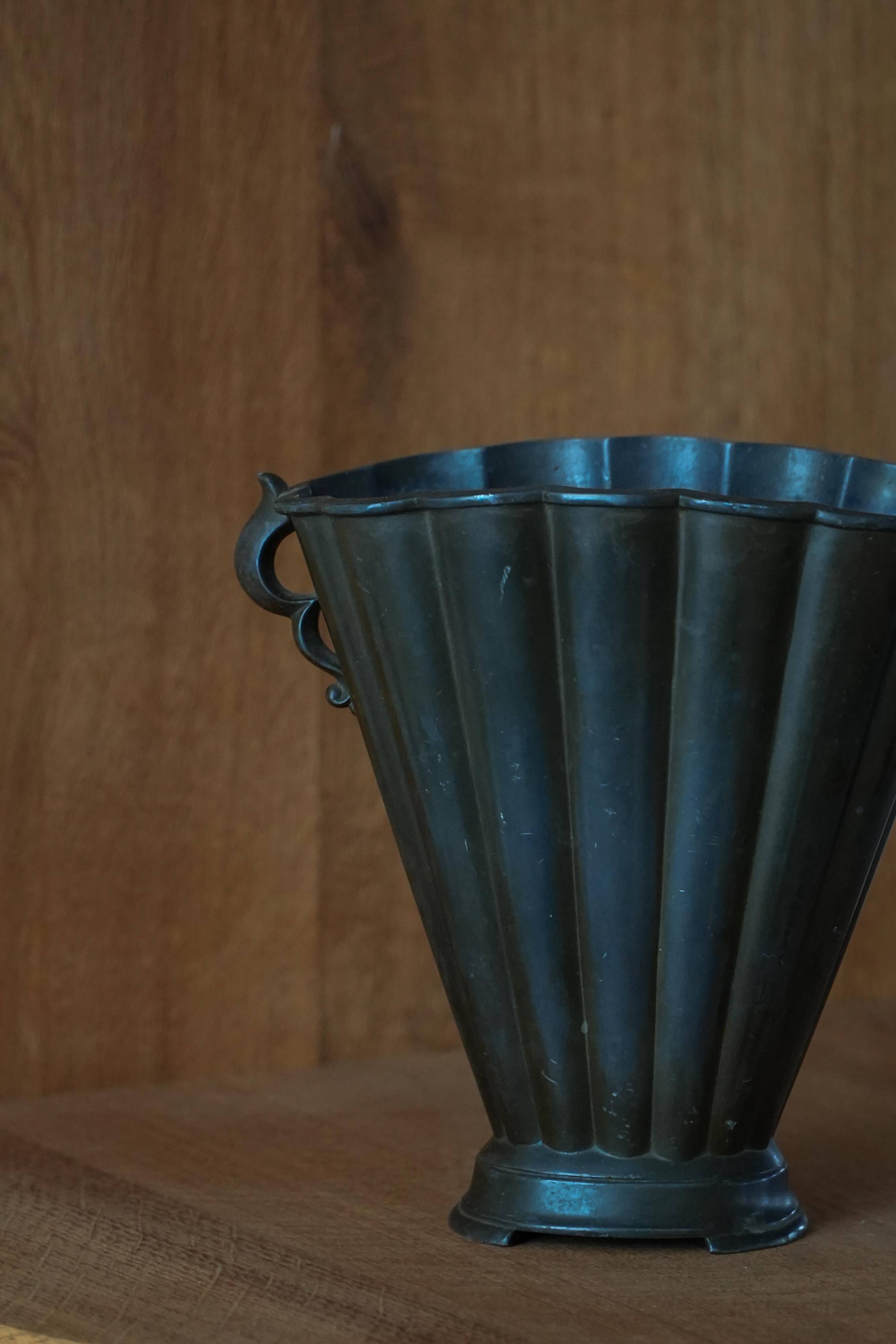 Just Andersen Art Deco Vase in Patinated Disco Metal, Denmark, 1930s, Model D20