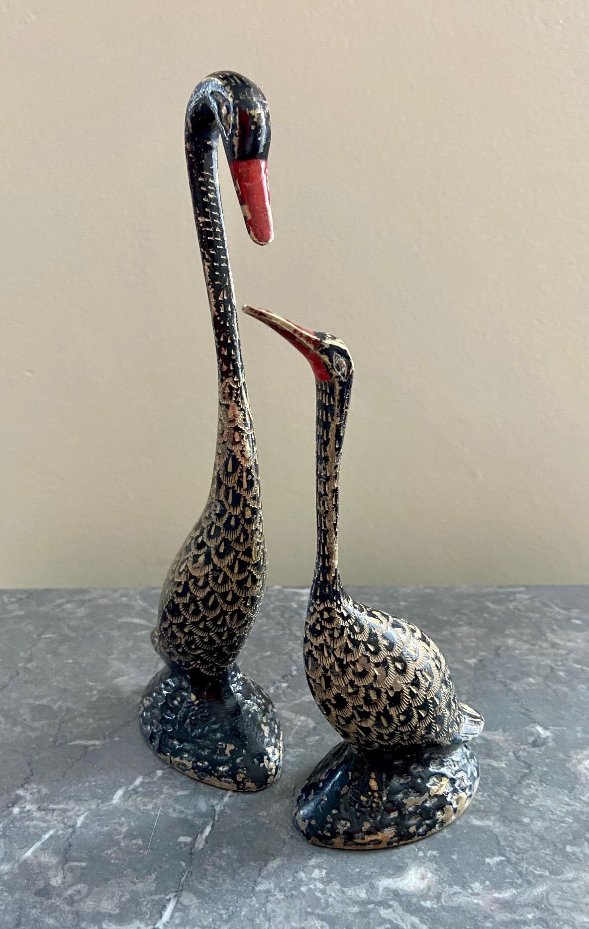 Pair ancient brass birds