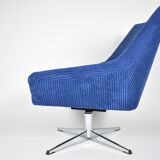 Vintage cord armchair shell, Deutsche democratic republic, ddr, 1960s, blue, chrome