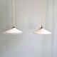 Pair of Art Deco pendant lights in scalloped white opaline, 1920-30